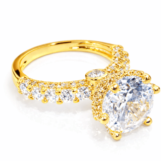 ANEL ZIRCONIA SOLITARIO PEDRA REDONDA CRAVEJADA EM VOLTA