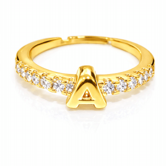 ANEL ZIRCONIA LETRA LISA E CRAVEJADO NA LATERAL