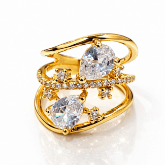 ANEL ZIRCONIA TRES FAIXAS COM ZIRCONIA GOTA NO MEIO