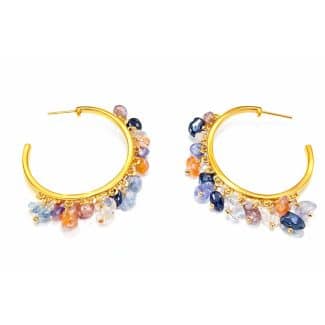 BRINCO LISO ARGOLA  COM PEDRAS NATURAIS COLORIDAS 34.5 MM