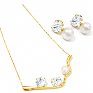 CONJUNTO PEROLA CRISTAL COM DETALHES CORES 40CM