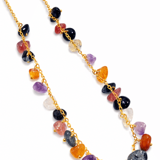 GARGANTILHA LISA COM PEDRAS NATURAIS COLORIDAS 40CM