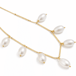 GARGANTILHA PEROLA COM SETE PEROLAS PENDURADAS E CANUTILHO 40CM