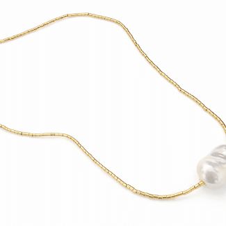 GARGANTILHA PEROLA BARROCA E CANUTILHO 40CM