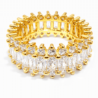 ANEL ZIRCONIA COM UMA FILEIRA DE NAVETES E ZIRCONIAS EM VOLTA 11.1MM