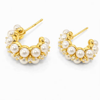 BRINCO PEROLA ARGOLA PEQUENO COM ZIRCONIA NO MEIO 14.6 MM
