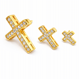 BRINCO ZIRCONIA TRIO CRUZ CRAVEJADA E VAZADA NA LATERAL 13.3 MM