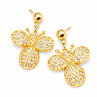 BRINCO ZIRCONIA ABELHA TODA CRAVEJADA PENDURADA