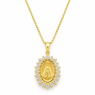 GARGANTILHA ZIRCONIA NOSSA SENHORA APARECIDA  MEDALHA 40CM