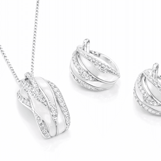 CONJUNTO MADRI PEROLA COM ZIRCONIA CLICK LARGO BRINCO COM GARGANTILHA