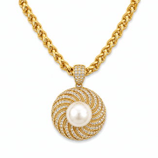 GARGANTILHA ZIRCONIA REDONDA CRAVEJADA  COM PEROLA NO MEIO 40CM