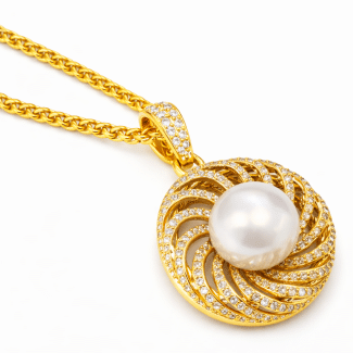 GARGANTILHA ZIRCONIA REDONDA CRAVEJADA  COM PEROLA NO MEIO 40CM