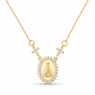 GARGANTILHA ZIRCONIA NOSSA SENHORA APARECIDA  MEDALHA DOIS LADOS 45CM