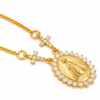 GARGANTILHA ZIRCONIA NOSSA SENHORA APARECIDA  MEDALHA DOIS LADOS 45CM
