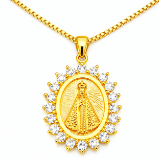 GARGANTILHA ZIRCONIA NOSSA SENHORA APARECIDA  MEDALHA 40CM