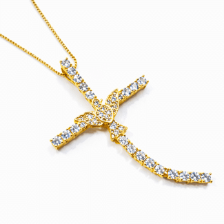 GARGANTILHA ZIRCONIA CRUZ MOLE COM ESPIRITO SANTO NO MEIO