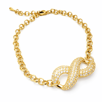 PULSEIRA ZIRCONIA SIMBOLO DO INFINITO TODO CRAVEJADO E ELOS LISOS