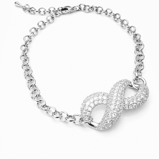 PULSEIRA ZIRCONIA SIMBOLO DO INFINITO TODO CRAVEJADO E ELOS LISOS