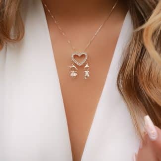 GARGANTILHA ZIRCONIA FILHOS COM CORACAO VAZADO