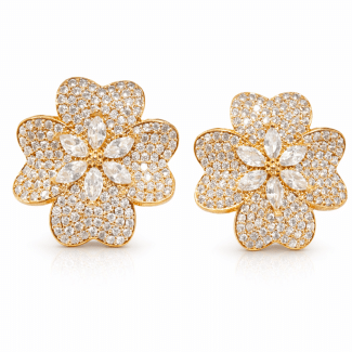 BRINCO ZIRCONIA FLOR TODA CRAVEJADA MEDIO