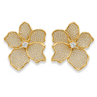 BRINCO ZIRCONIA FLOR COM CINCO PETALAS CRAVEJADAS E PONTO DE LUZ NO MEIO 33.4MM