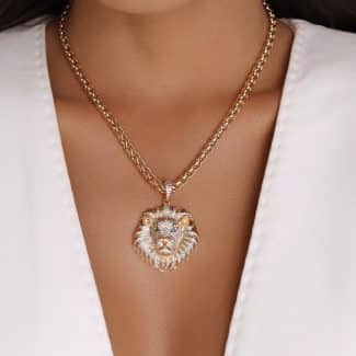 GARGANTILHA ZIRCONIA LEAO CRAVEJADO 40CM