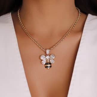 GARGANTILHA ZIRCONIA ABELHA COM DETALHES PRETO 40CM