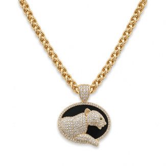GARGANTILHA ZIRCONIA PANTERA TODA CRAVEJADA E MEDALHA NEGRA 40CM