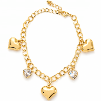 PULSEIRA ZIRCONIA COM VARIOS CORACOES MEDIO E PONTO DE LUZ CORACAO
