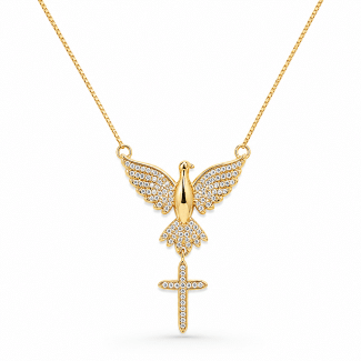 GARGANTILHA ZIRCONIA ESPIRITO SANTO COM A CRUZ PENDURADA 40CM