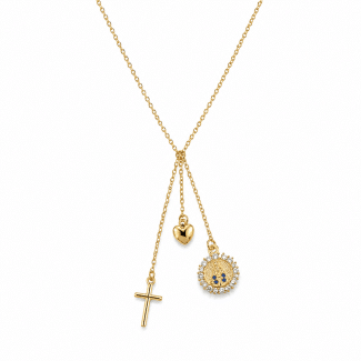 GARGANTILHA ZIRCONIA COM NOSSA SENHORA CRUZ E CORACAO 35CM