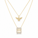 GARGANTILHA ZIRCONIA DUPLA  ESPIRITO SANTO E CRUZ CRAVEJADA EM VOLTA 40CM