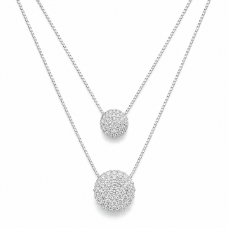 GARGANTILHA ZIRCONIA DUPLA COM DOIS FORMATOS REDONDOS CRAVEJADOS 40CM