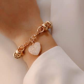 PULSEIRA ZIRCONIA COM ELOS FORMATOS DIFERENTES E CORACAO CRAVEJADO