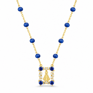 GARGANTILHA CRISTAL NOSSA SENHORA COM ZIRCONIA AZUL 35CM