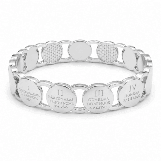 BRACELETE LISO ELOS COM DEZ MANDAMENTOS E NUMEROS ROMANOS 13MM