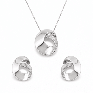 CONJUNTO ZIRCONIA ENTRELACADO COM PARTES LISAS E CRAVEJADAS 45CM