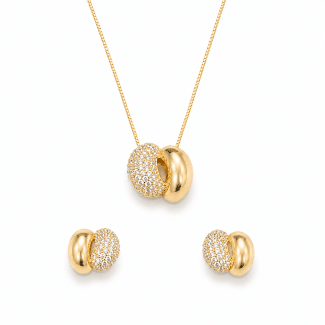 CONJUNTO ZIRCONIA DOIS GOMOS CRAVEJADO E LISO 45CM