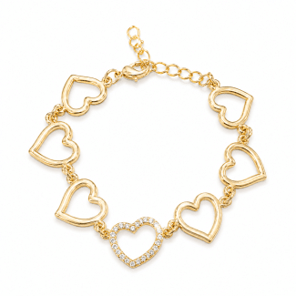 PULSEIRA ZIRCONIA COM UM CORACAO CRAVEJADO E SEIS LISO VAZADO