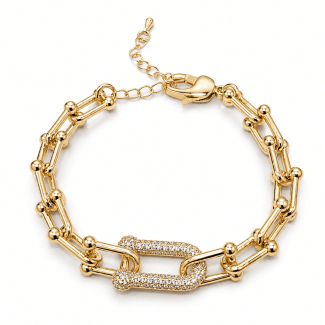 PULSEIRA ZIRCONIA ELOS LISOS E UM ELO CRAVEJADO MAIOR COM FECHO