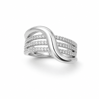 ANEL ZIRCONIA FORMATO X LISO E COM TRES FILEIRAS DE ZIRCONIAS