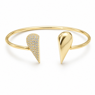 BRACELETE ZIRCONIA ABERTO CORACAO  METADE LISO E METADE CRAVEJADO 2.3 MM