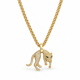 GARGANTILHA ZIRCONIA PANTERA TODA CRAVEJADA NEGRA E ZIRCONIA BRANCA CORRENTE ENTRELACADA 40CM