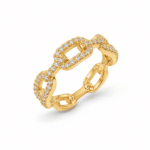 ANEL ZIRCONIA ELOS COM UM ELO LISO DOURADO